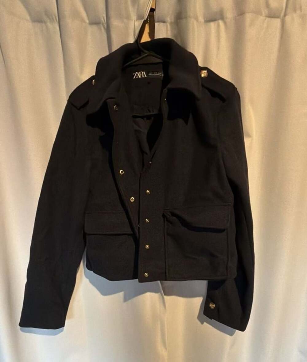 Zara Crop Jacket Size S Black Gold Buttons